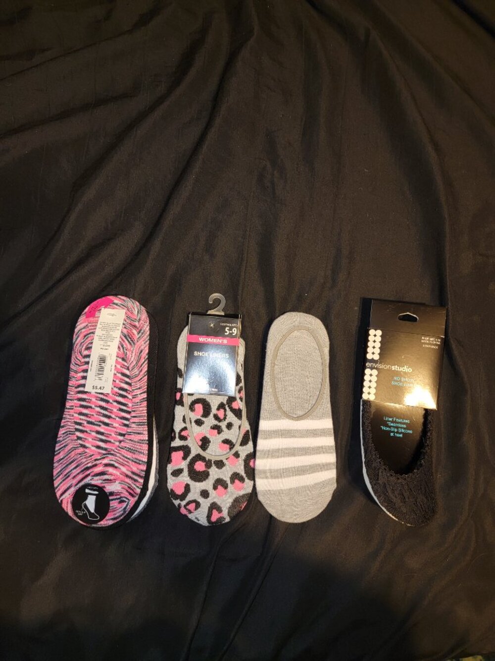 9 Pairs No Show Sock Liners Animal Lace Black White Gray 5-9 Envision Studio - Picture 2 of 7